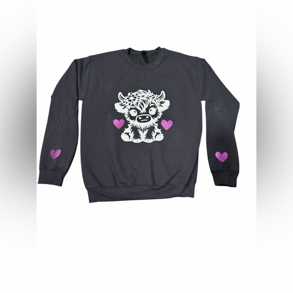 Highland Cow Sparkle White & Purple Custom Made Crewneck - ALL SIZES